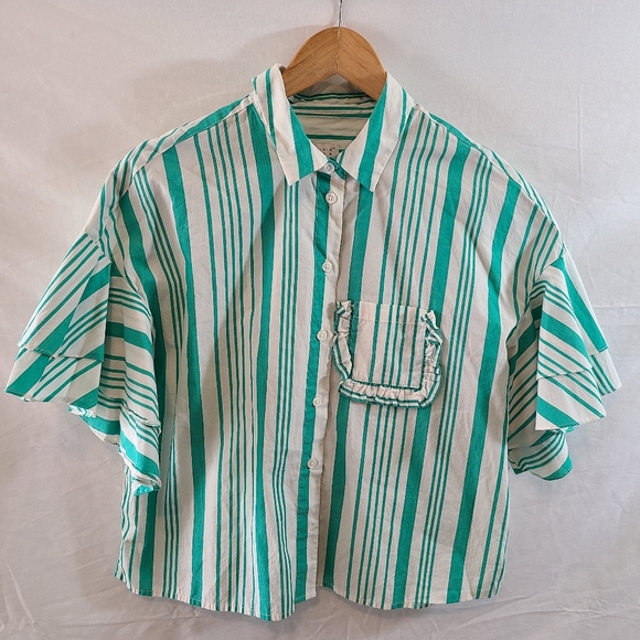 a new day Tops - A New Day Strip Button Down Short Sleeve Shirt